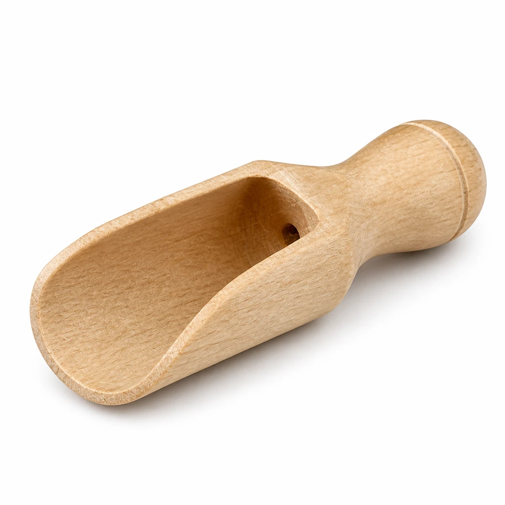 Pala di legno taglia XS a forma semicircolare lunga 5,2 cm Misurino in legno XS in legno di faggio con impugnatura ergonomica e misurino semicircolare per un dosaggio preciso delle spezie