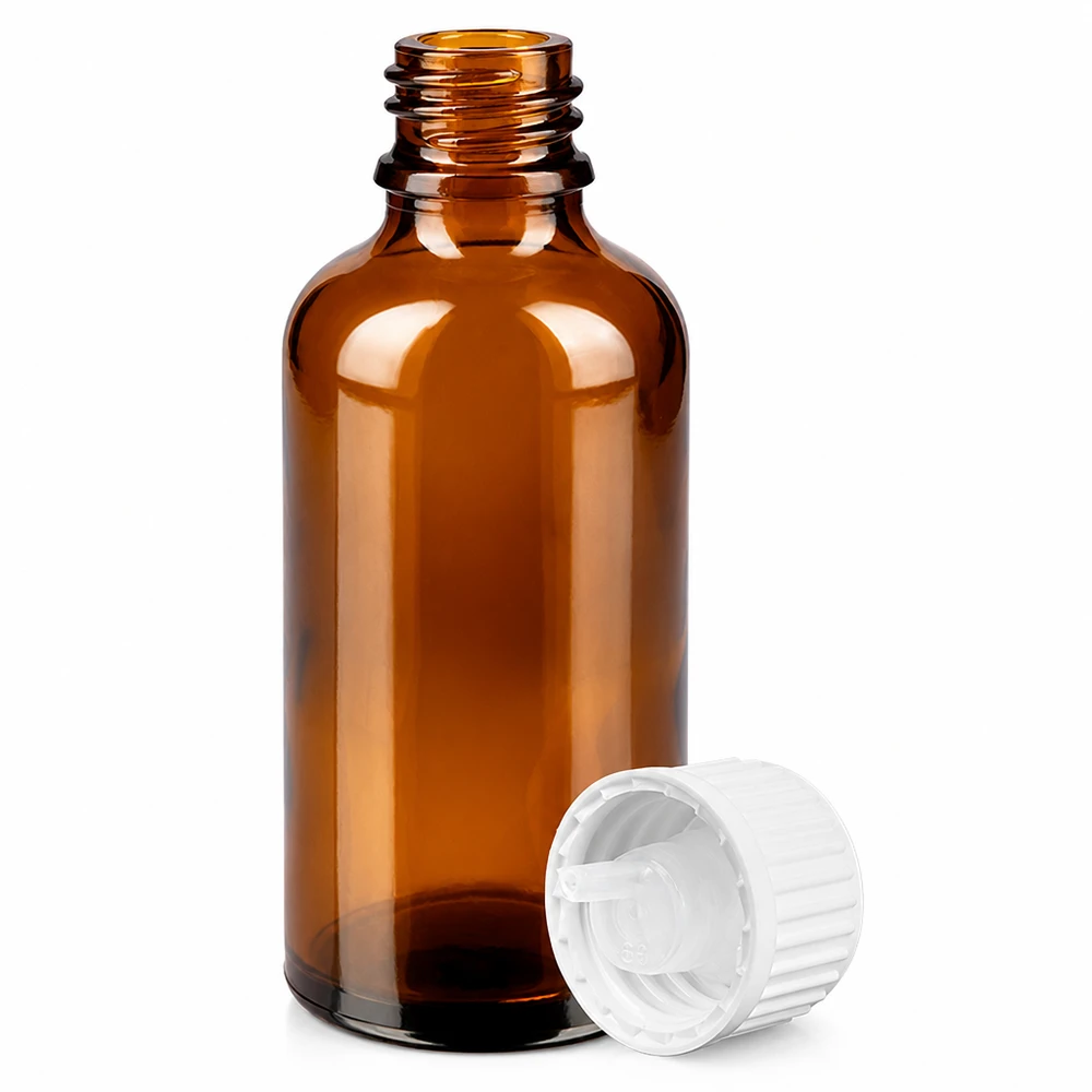 50ml Tropfflasche 0.9mm weiß Standardverschluss BrownLine UT18/50 Hochwertige 50ml Braunglasflasche mit Standard Tropfverschluss weiß für lichtempfindliche Substanzen