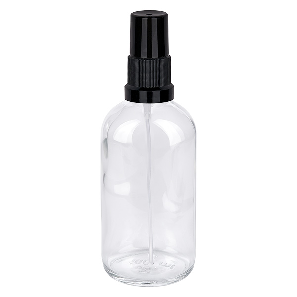 Flacone spray da 100 ml nero STD ClearLine UT18/100 Flacone in vetro trasparente da 100 ml con erogatore nero STD ClearLine UT18/100