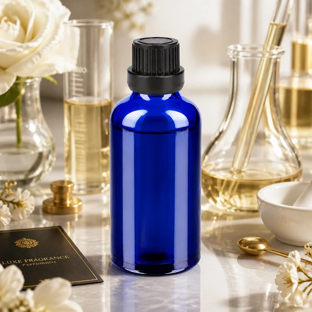 50ml Flasche 11mm Schraubverschluss schwarz Originalitätsverschluss BlueLine UT18/50 Handliche 50ml Braunglasflasche Alternative in Blau mit schwarzem OV für DIY Mischungen