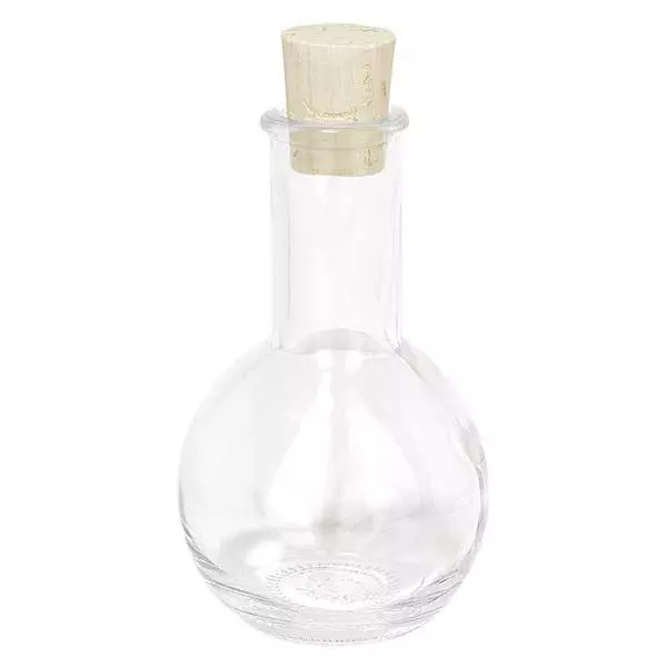 Flacon transparent Tulip 100 ml, goulot 18 mm, avec bouchon de liège 18/22 Flacon transparent Tulip 100 ml, goulot 18 mm, avec bouchon de liège 18/22