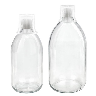 Klarglas Euro-Medizinflaschen mit Dosierbecher & OV