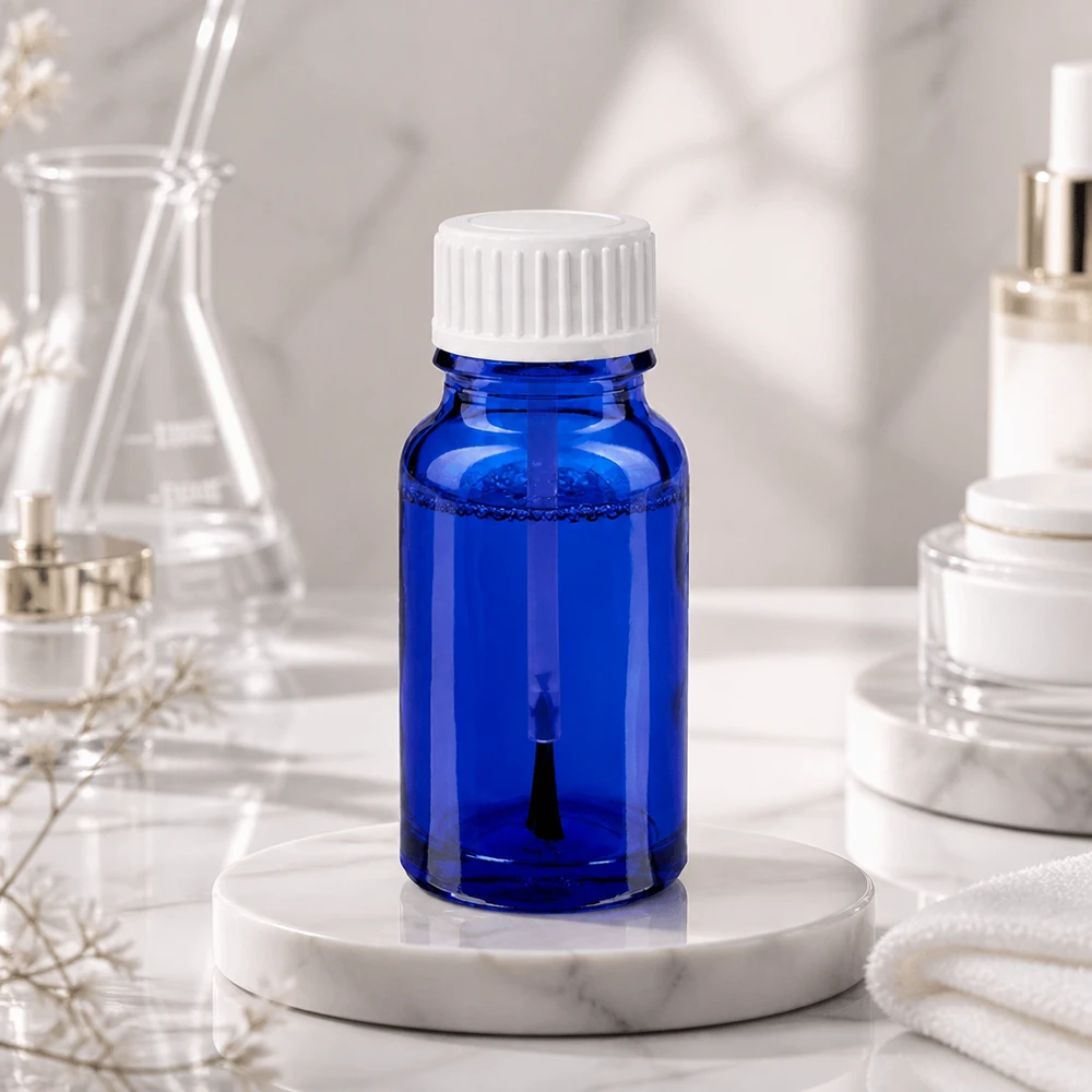 10ml Pinselflasche weiß Standardverschluss BlueLine UT18/10 Handliche 10ml Glasflasche STD BlueLine mit weißem Schraubdeckel für den täglichen Gebrauch