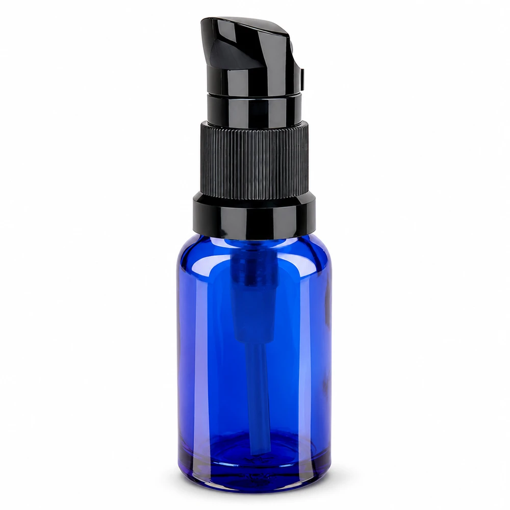 10ml flacon pompe noir STD BlueLine UT18/10 Flacon pompe compact de 10ml noir pour l'huile et l'essence de sérum avec un embout doseur pratique