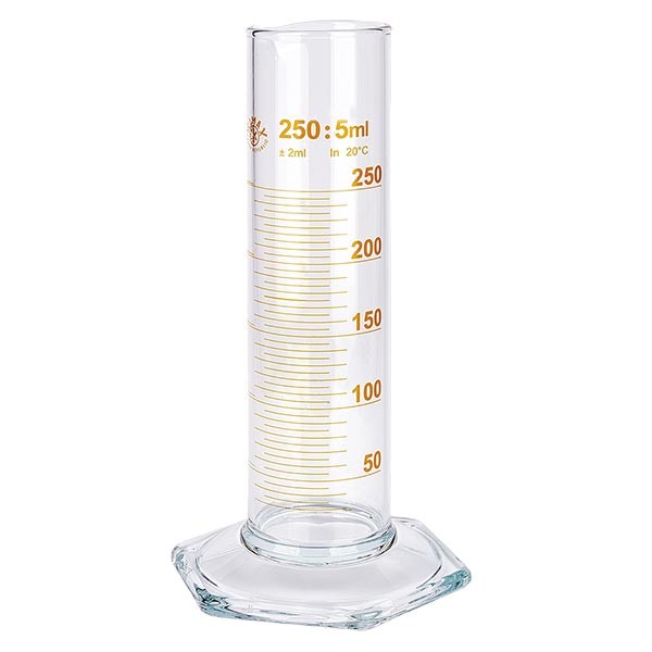 Cilindro graduato NF da 250 ml in vetro, scala marrone Cilindro graduato NF da 250 ml in vetro, scala marrone