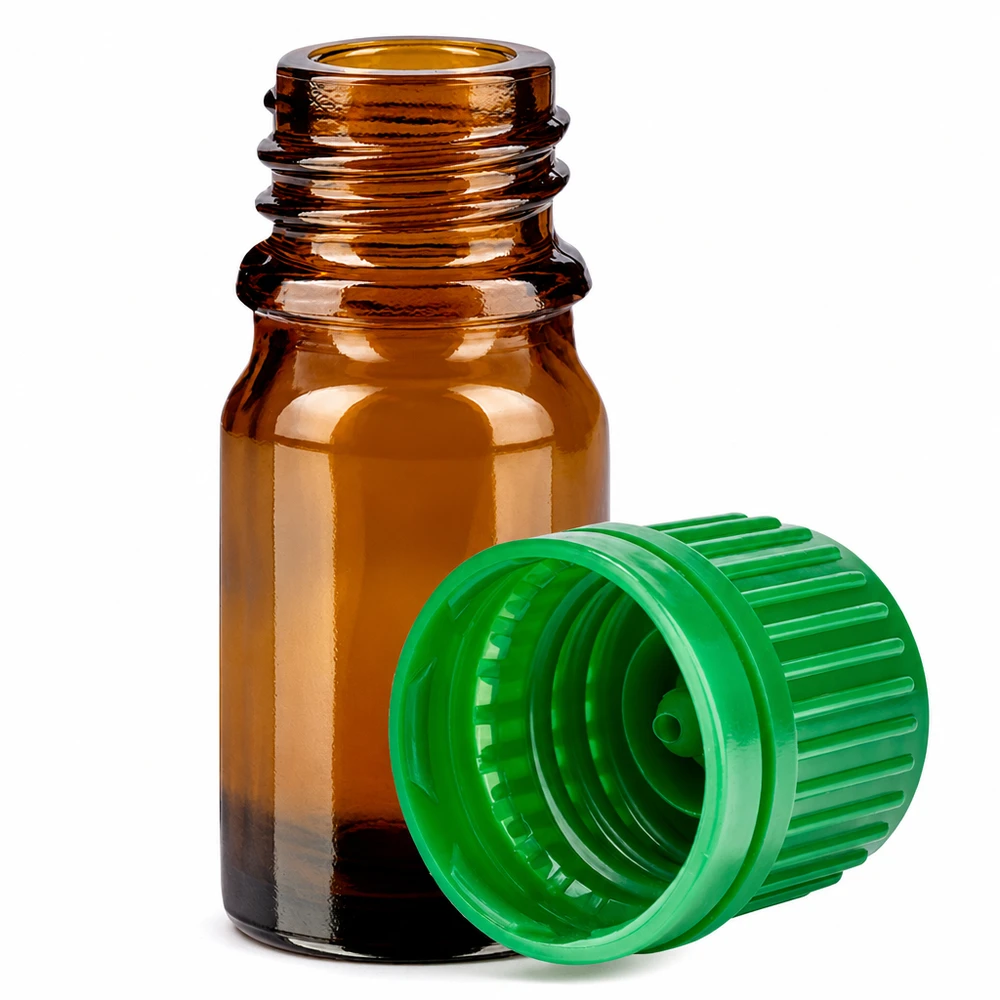 Flacon de 5ml 11mm SV vert OV BrownLine UT18/5 Flacon en verre brun de 5ml avec un pas de vis de 11mm et un bouchon vert pour un dosage précis