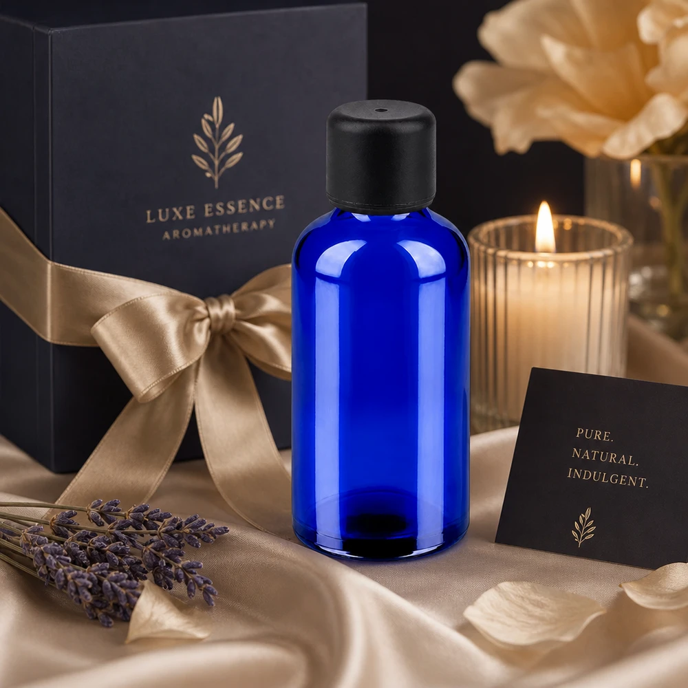 50ml Flasche 6mm Schraubverschluss schwarz Standard BlueLine UT18/50 Stilvolle 50ml Glasflasche in tiefem Blau mit elegantem schwarzem Deckel für Luxus Kosmetik