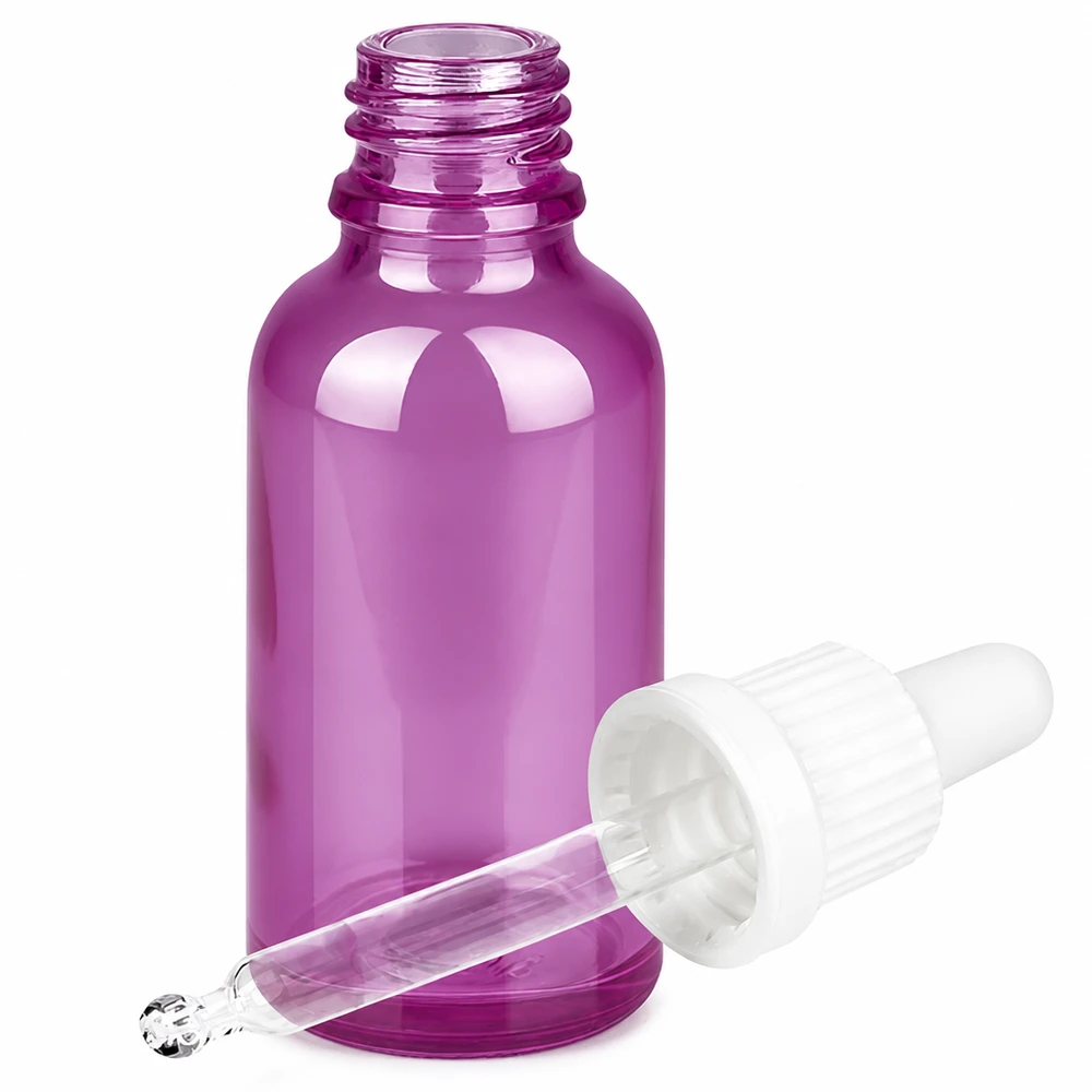 30ml Pipettenflasche weiss Originalität Schraubverschlusserschluss PurpleLine UT18/30 Kompakte Dosierungsflasche 30ml violett mit Glastropfer für Labor und Kosmetik