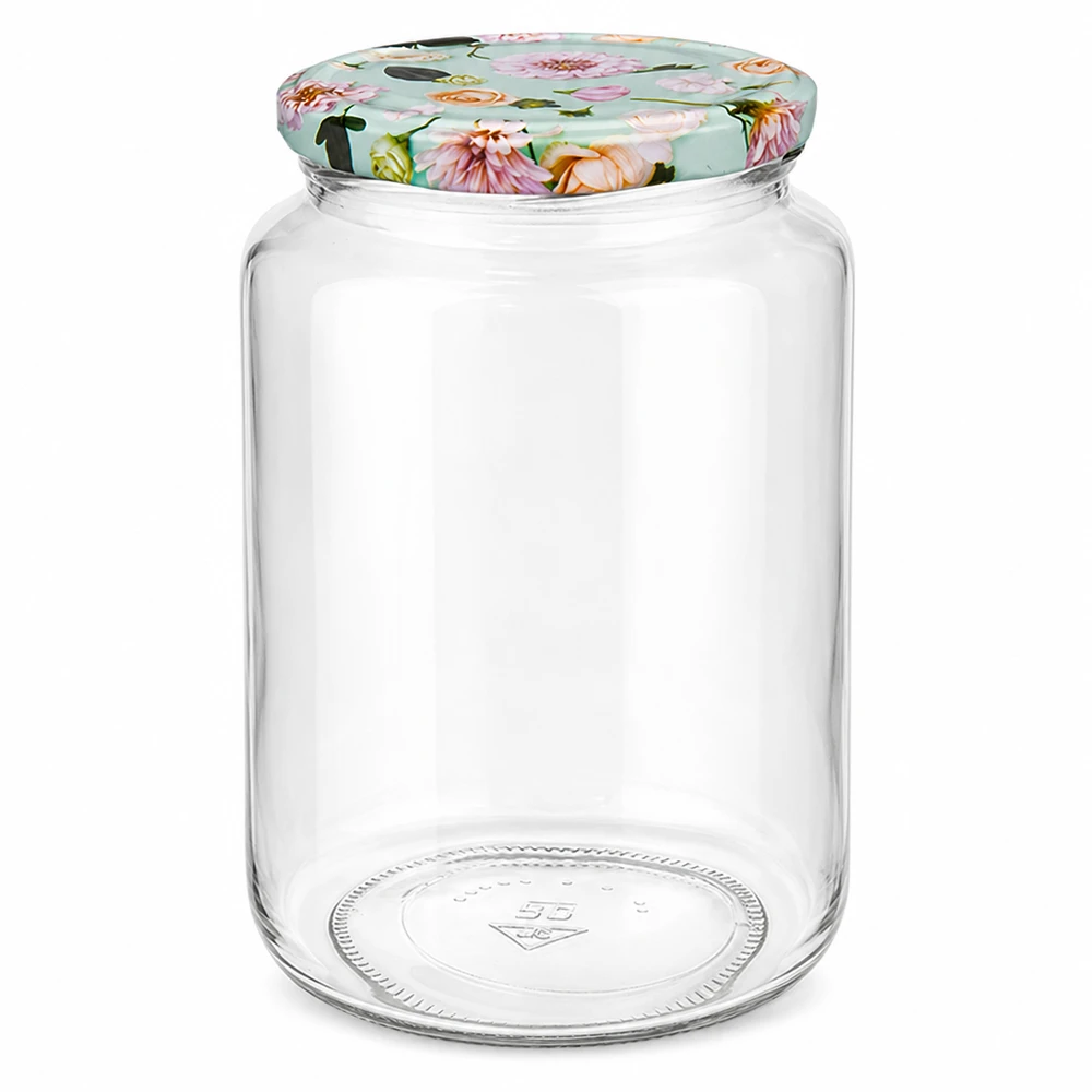 Barattolo rotondo 795ml con coperchio a fiore menta per conservare e immagazzinare, barattolo di vetro vuoto con coperchio decorativo