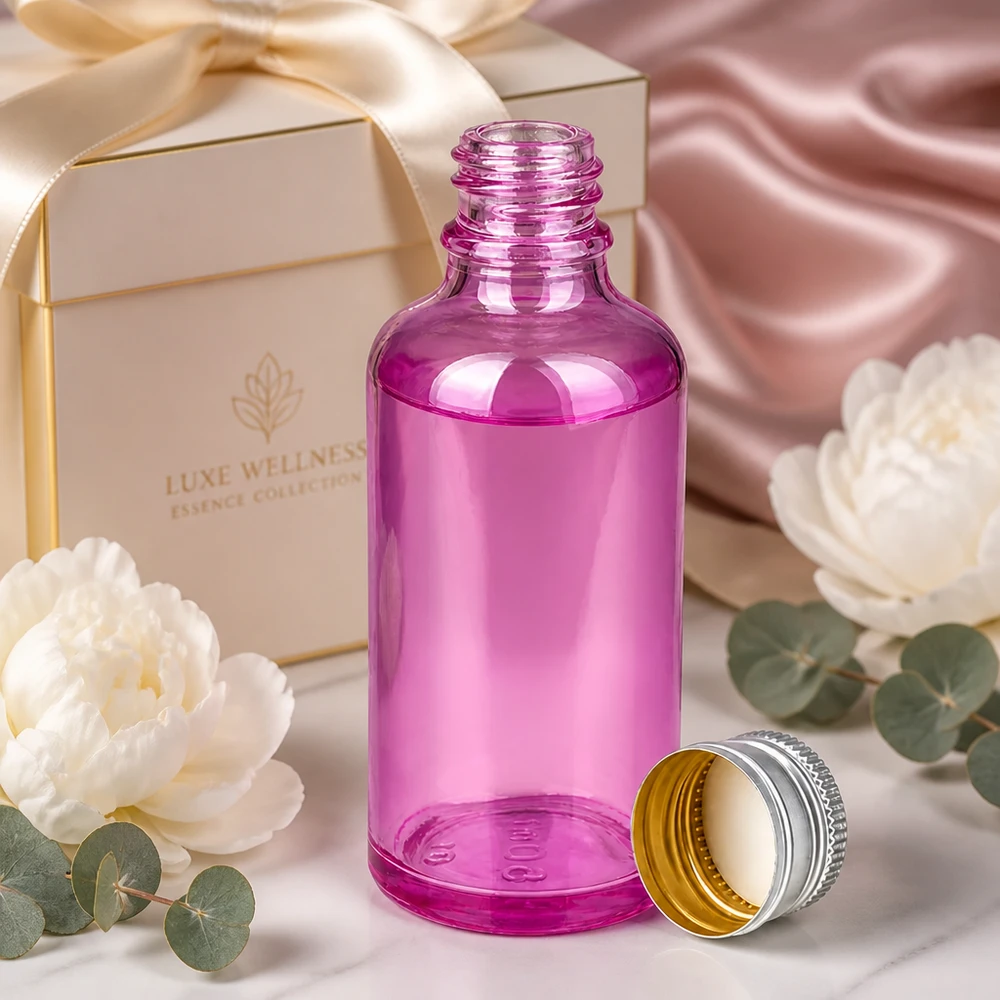 Bottiglia da 50ml tappo a vite 11mm alluminio-argento standard PurpleLine.UT18/50 Flacone in vetro viola da 50 ml con apertura di 11 mm - perfettamente porzionato per l'uso quotidiano