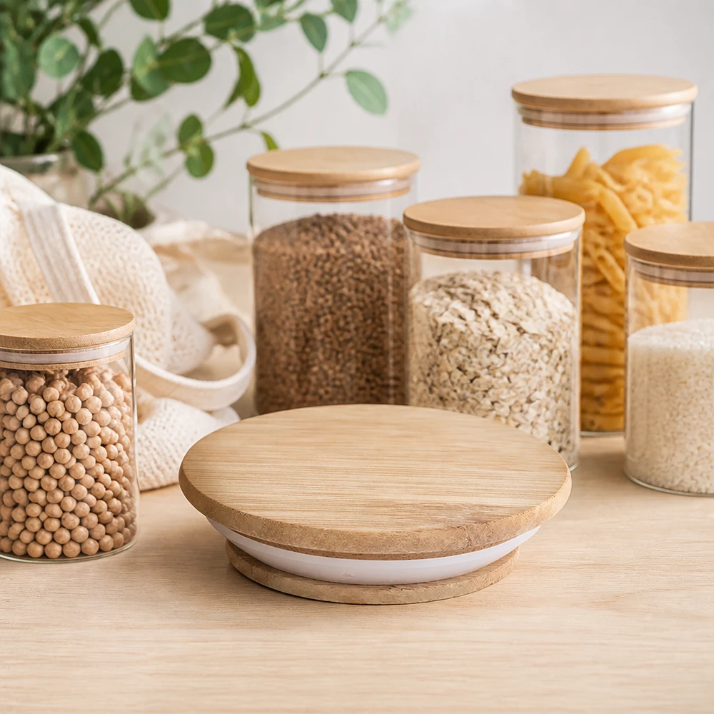 Barattoli da cucina moderni con coperchio in legno WECK RR100 versione A conservazione cereali pasta legumi Scandinavo