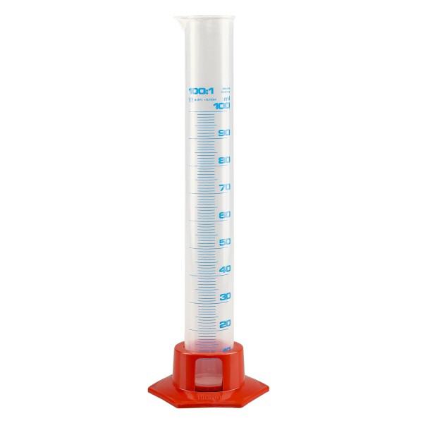 Cilindro graduato in PP da 100 ml con base arancione Cilindro graduato in PP da 100 ml con base arancione