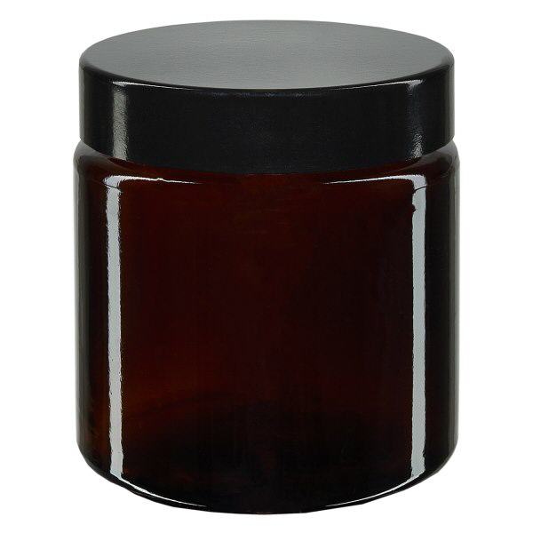 Barattolo di vetro da 120 ml marrone, con coperchio in bachelite nera ApoGlas Barattolo di vetro da 120 ml marrone, con coperchio in bachelite nera ApoGlas