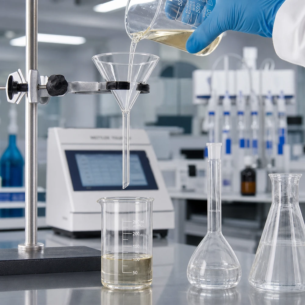 Imbuto da laboratorio professionale in vetro sodico-calcico di alta qualità, con diametro di 100 mm, per l'uso sicuro di sostanze chimiche