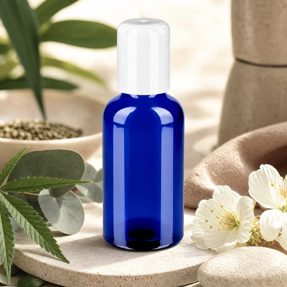 Flacone in vetro riutilizzabile da 50 ml con sistema roll-on per la cura del corpo sostenibile