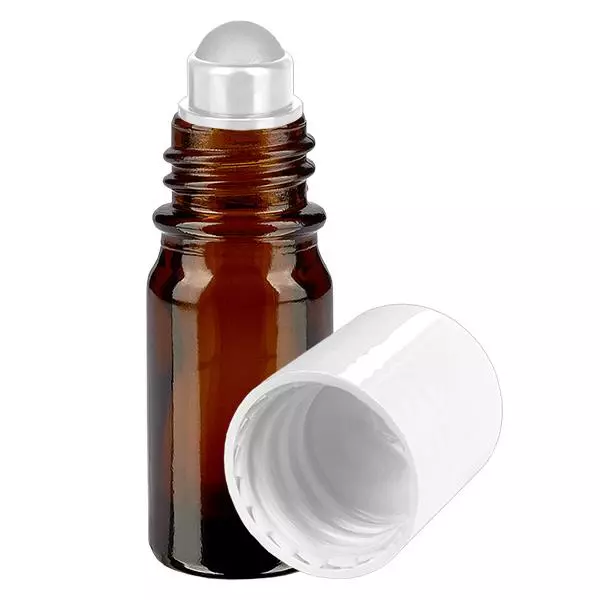 Flacon de pharmacie brun 5ml Roll-On bouchon blanc Flacon de pharmacie brun 5ml Roll-On bouchon blanc