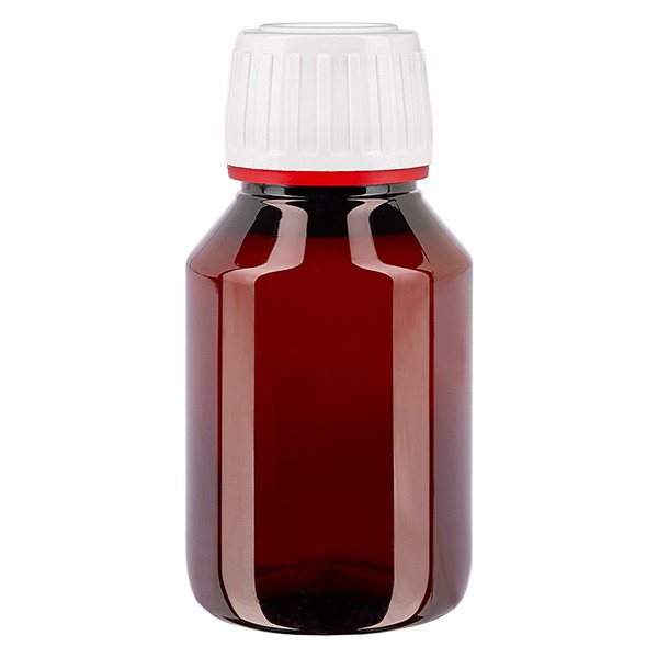 Bottiglia PET 50ml con tappo bianco/rosso OV Bottiglia PET 50ml con tappo bianco/rosso OV