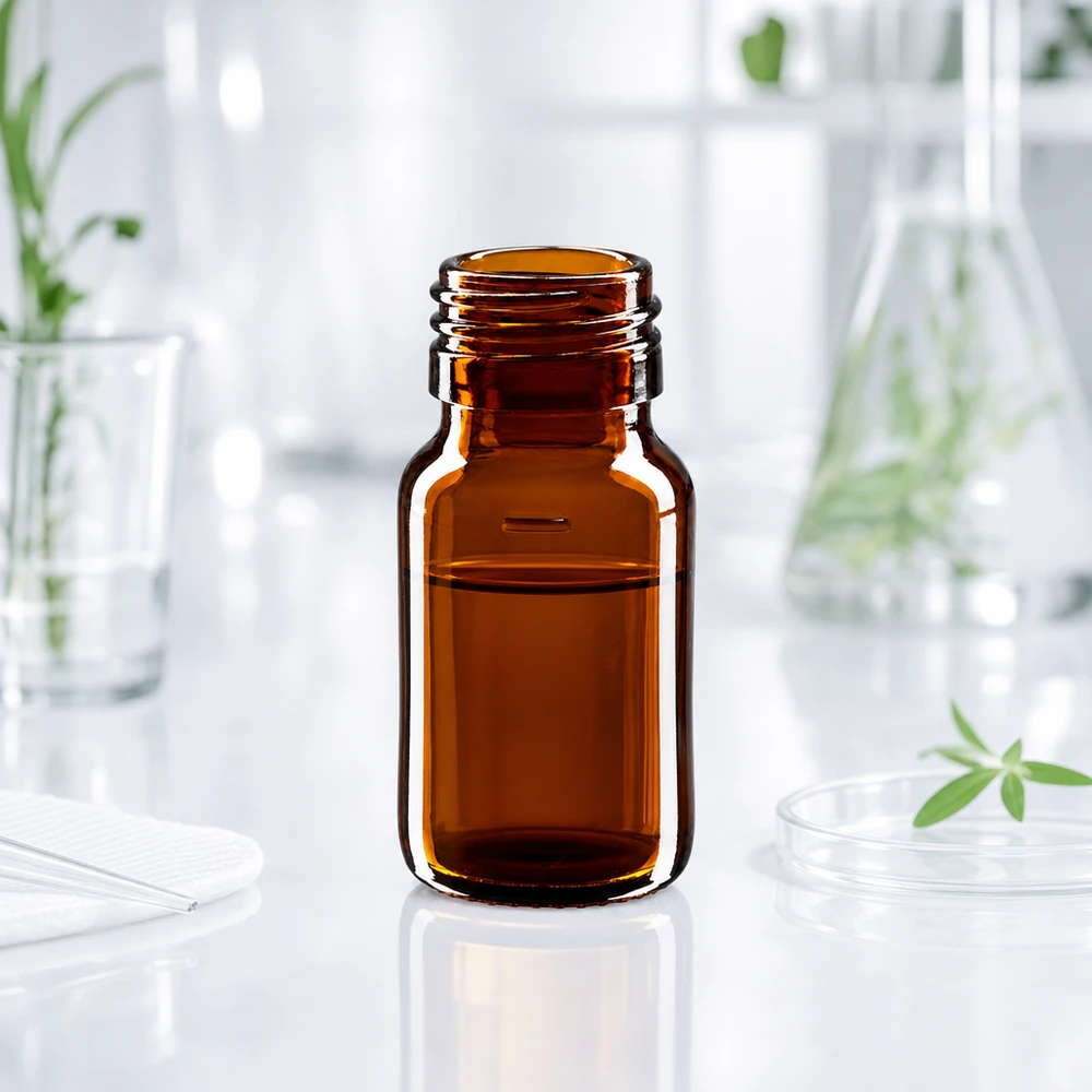 Flacone marrone da 30 ml con tappo a vite e filettatura liscia in PP28 per la conservazione professionale dei farmaci.