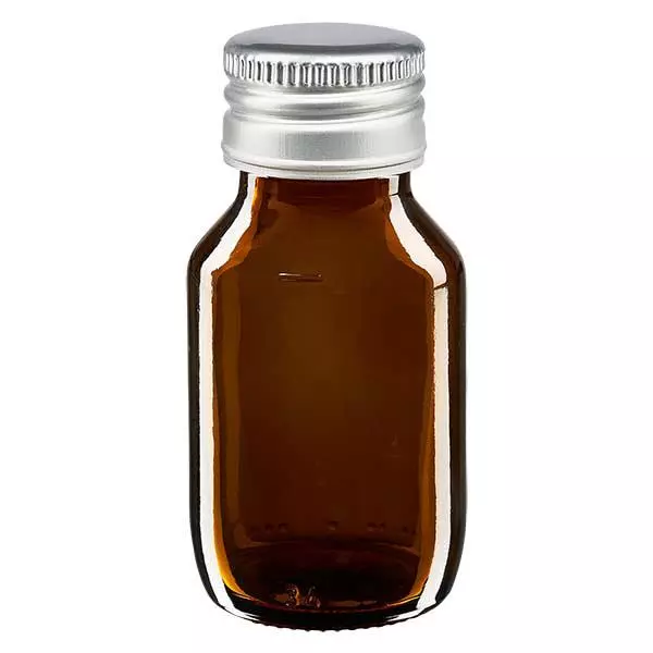 Flacon médical de 50ml brun avec bouchon en aluminium argenté Flacon médical de 50ml brun avec bouchon en aluminium argenté