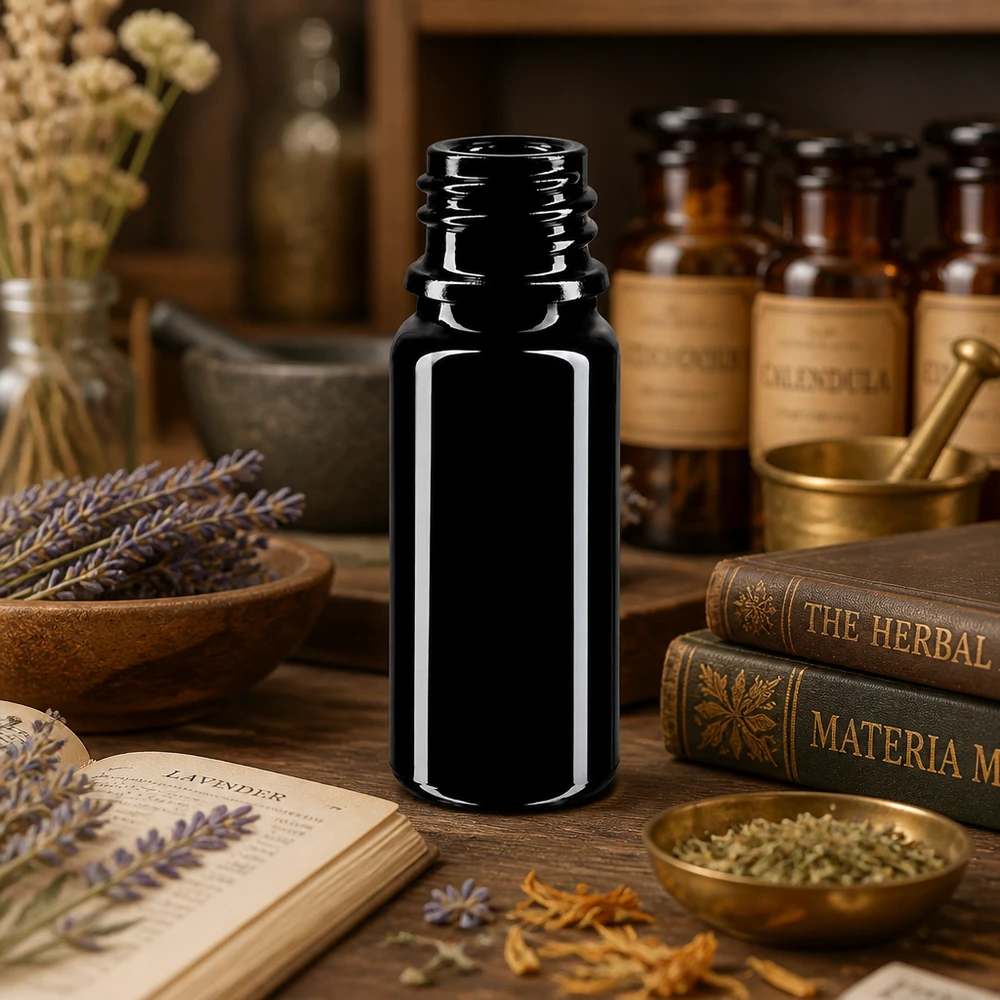 Violettglas Flasche 10ml DIN 18 (Mironglas) Hochglänzende Violettglas Flasche 10ml DIN 18 bewahrt Potenz von Bachblüten und Globuli