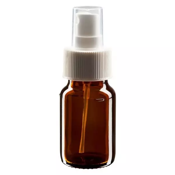 Flacon médical norme européenne de 30 ml avec spray blanc GCMI 28/410 et couvercle transparent, standard