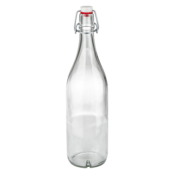 Bottiglia di vetro da 1000ml + piano oscillante in porcellana UN. Bottiglia in vetro da 1000 ml con tappo oscillante in porcellana vuota e trasparente per la conservazione delle bevande