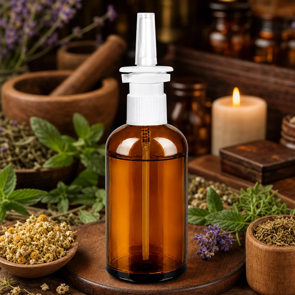 Piccola e maneggevole bottiglia di vetro marrone da 100 ml, perfetta per soluzioni saline e spray fatti in casa