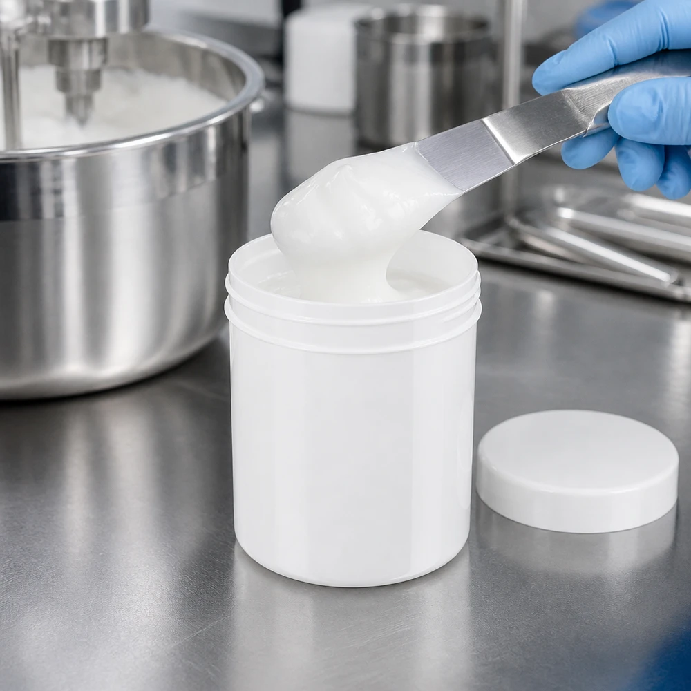 Pot à onguent blanc 200 g avec couvercle blanc (PP) Conditionnement professionnel de pommade blanche dans des pots de 200 g en polypropylène de qualité alimentaire