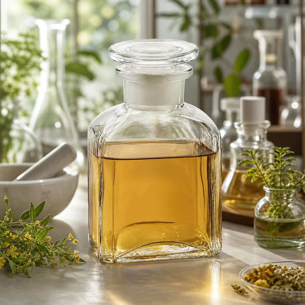 Bottiglia quadrata da 150 ml trasparente a collo largo con tappo in vetro Bottiglia di vetro trasparente da 150 ml, di forma quadrata, con tappo, per oli essenziali ed estratti di erbe