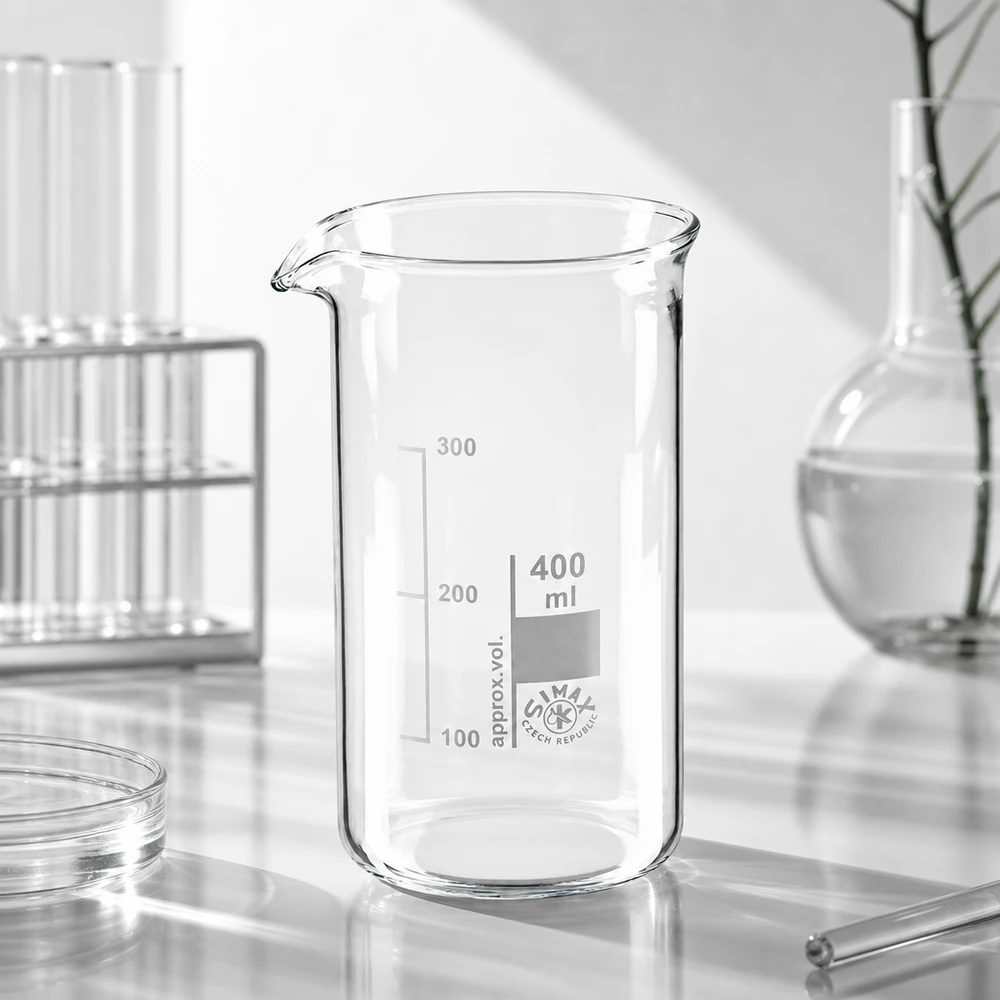 Bicchiere da 400 ml in vetro borosilicato, forma alta Bicchiere di vetro trasparente vuoto da 400 ml, forma alta con beccuccio, in vetro borosilicato trasparente