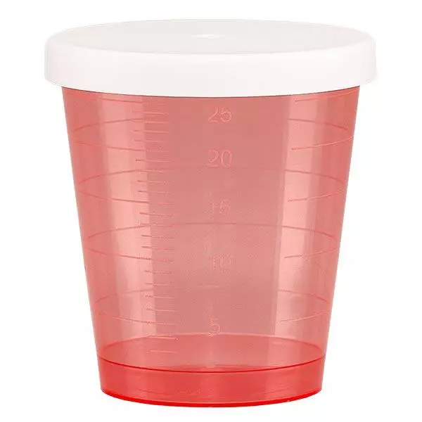 Gobelet à médicaments 30 ml + couvercle à déclic (gobelet pharmaceutique / verre à eau-de-vie) couleur : rouge Gobelet à médicaments 30 ml + couvercle à déclic (gobelet pharmaceutique / verre à eau-de-vie) couleur : rouge
