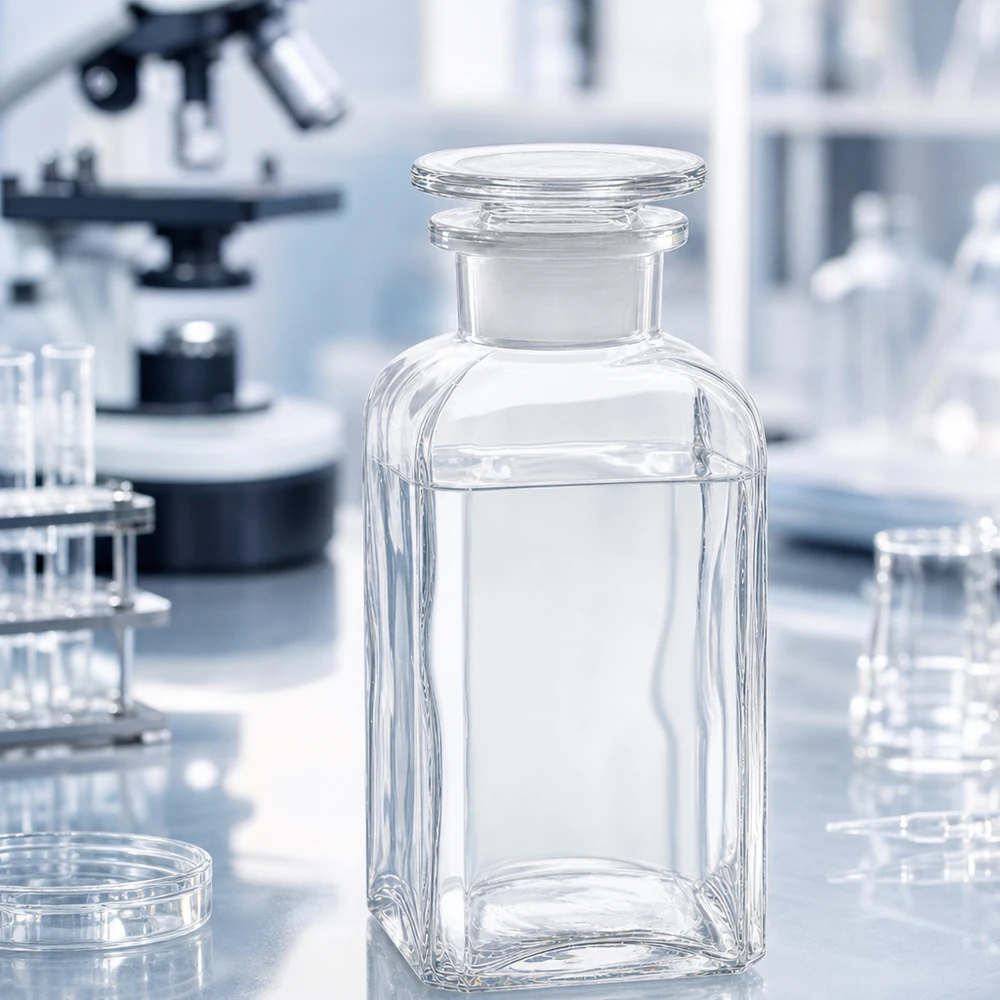 Bottiglia quadrata 350ml trasparente a collo largo con tappo in vetro Fiaschetta da laboratorio da 350 ml, a sezione quadrata e collo largo, con tappo in vetro, per reagenti chimici e soluzioni