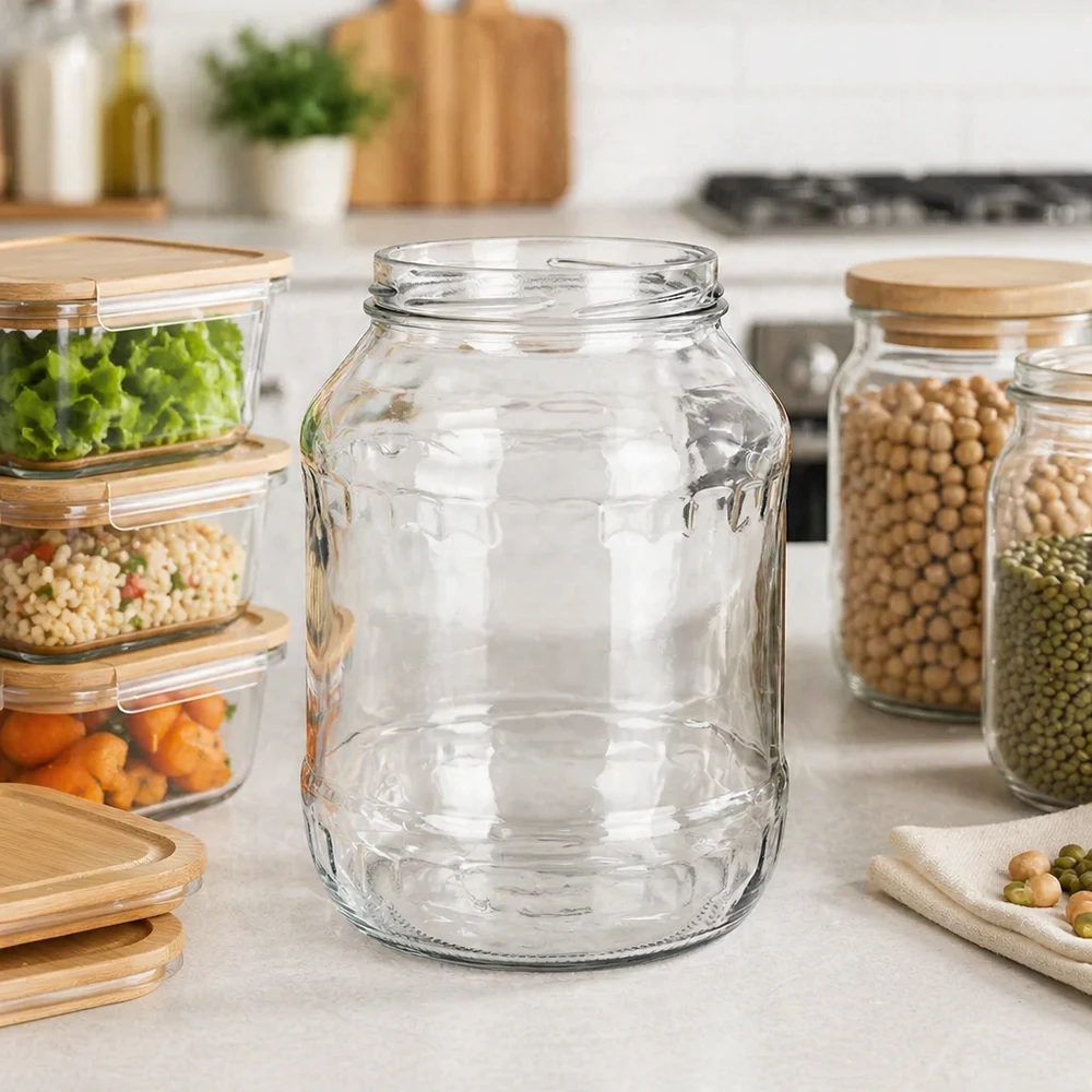 Bicchieri rotondi 2650ml UNiTWIST Runda2650 in una cucina moderna tra i contenitori di stoccaggio con legumi