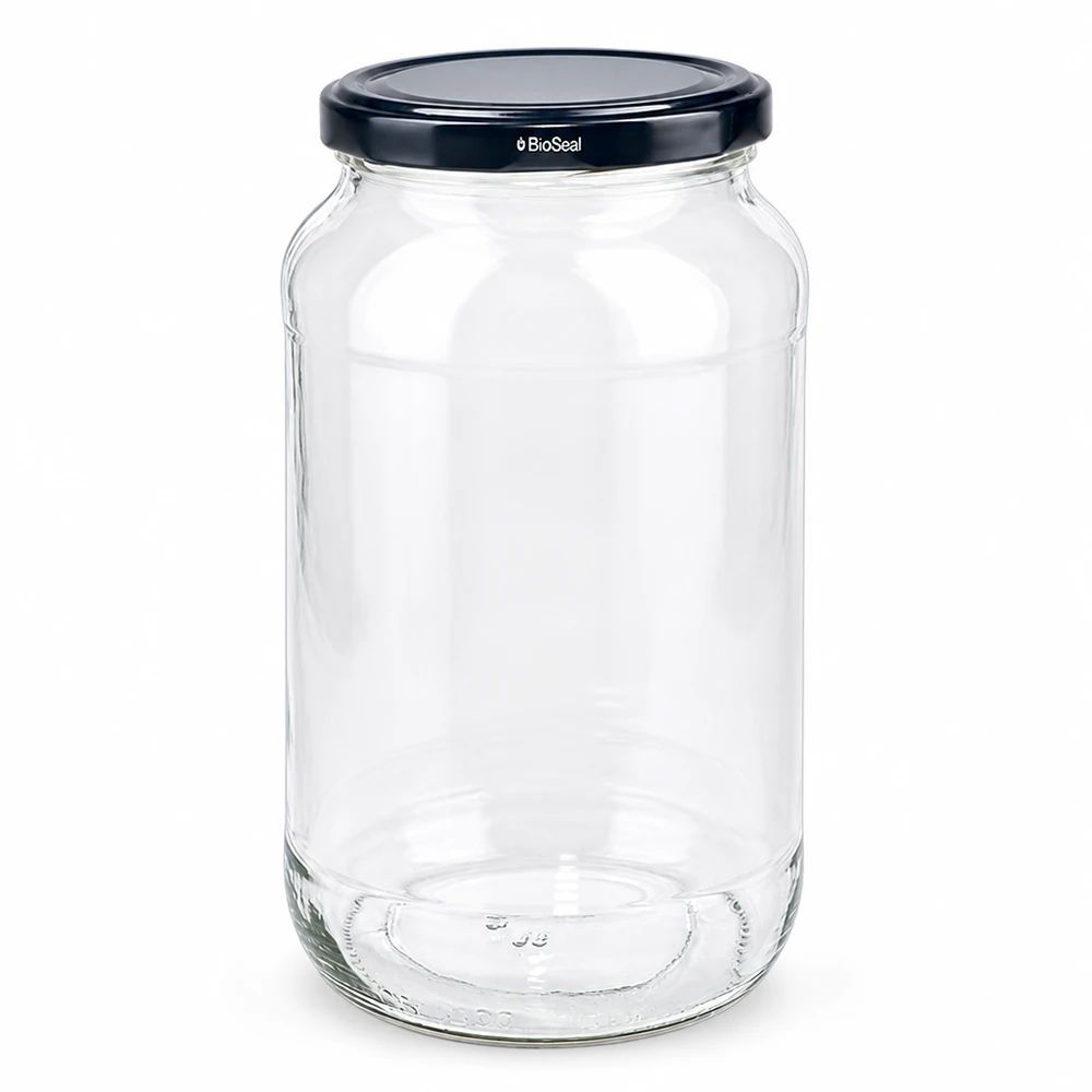 1062ml Rundglas mit BioSeal Deckel schwarz UNiTWIST Leeres Rundglas UNiTWIST 1062 mit schwarzem TO82 BioSeal Deckel für Lebensmittel Einmachglas Vorratsglas