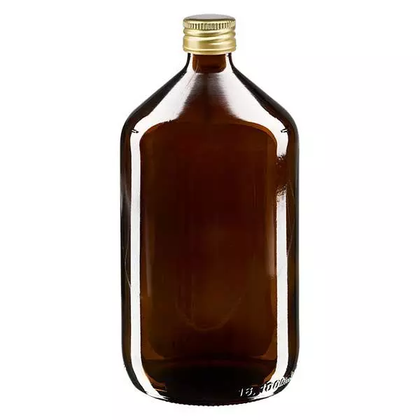 1000ml Medizinflasche braun, mit Verschluss gold Aluminium ApoGlas 1000ml Medizinflasche braun, mit Verschluss gold Aluminium ApoGlas