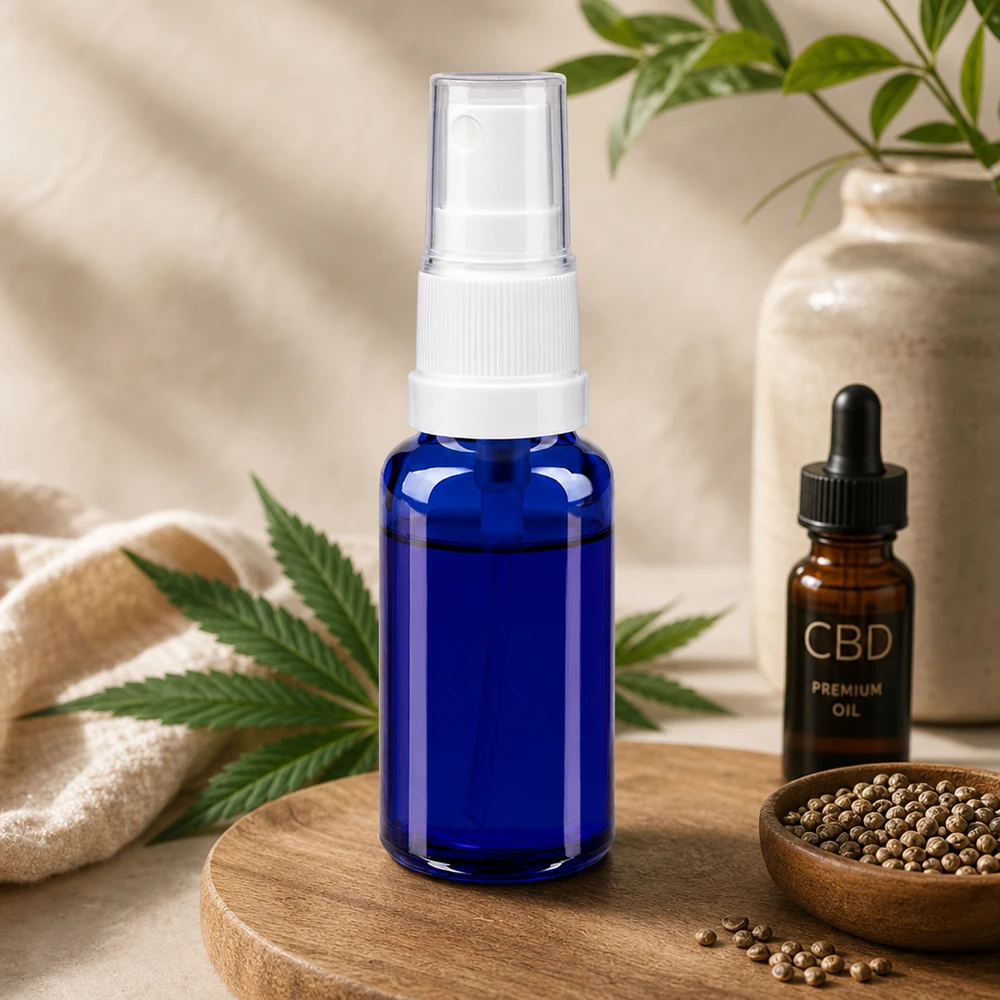 Apothekenflasche blau 20ml Sprayaufsatz weiß Blaue 20ml Zerstäuberflasche aus Apothekerglas STD für ätherische Öle und Pflanzenstoffe