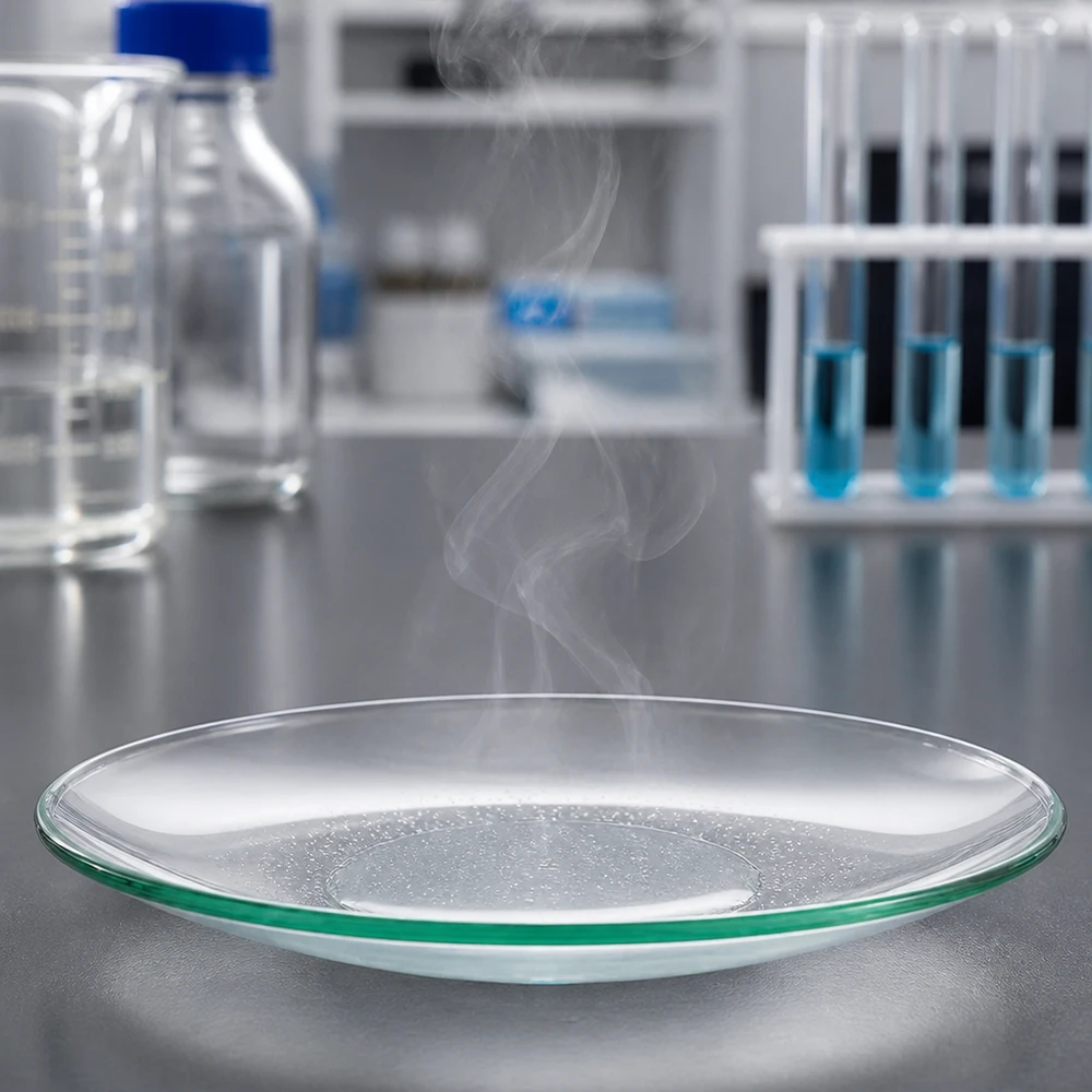 Piatto in vetro a forma di orologio Ø 90 mm Piatto in vetro trasparente da laboratorio Ø 90 mm con distribuzione ottimale del calore per i processi di essiccazione