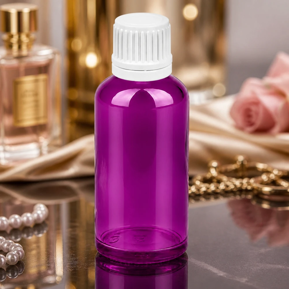 Flacone contagocce da 50ml 0,7mm bianco Originality tappo a vite PurpleLine UT18/50 Flacone contagocce compatto da 50 ml in viola con apertura professionale da 0,7 mm per aromaterapia