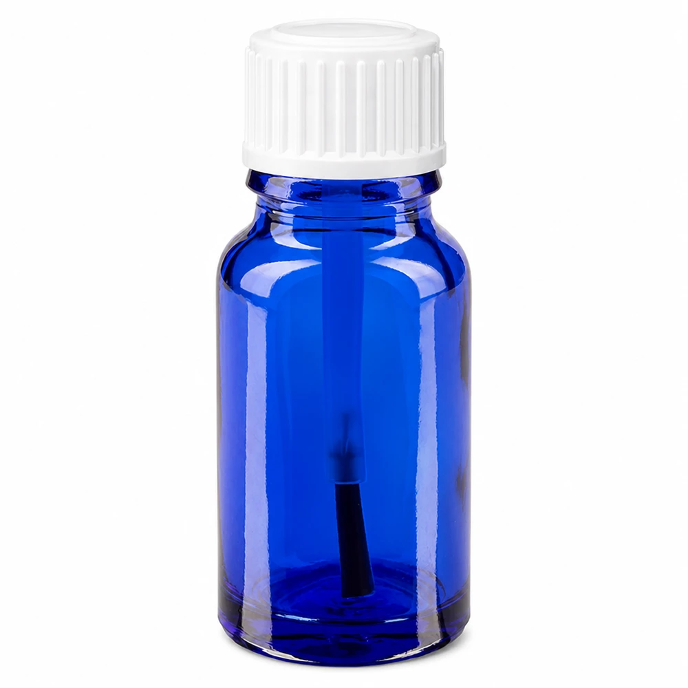Apothekenflasche blau 10ml Schraubverschluss weiß Pinsel Kompakte 10ml Pinselflasche blau für Kosmetik Pharmazie und ätherische Öle