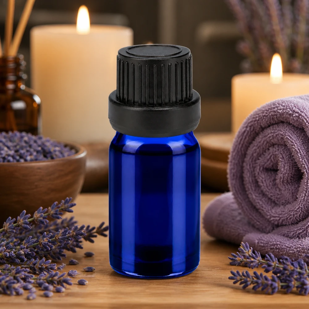 5ml Flasche 11mm Schraubverschluss schwarz Originalitätsverschluss BlueLine UT18/5 Mediterrane 5ml Flasche in Kobaltblau mit ergonomischem 11mm Verschluss für Wellness