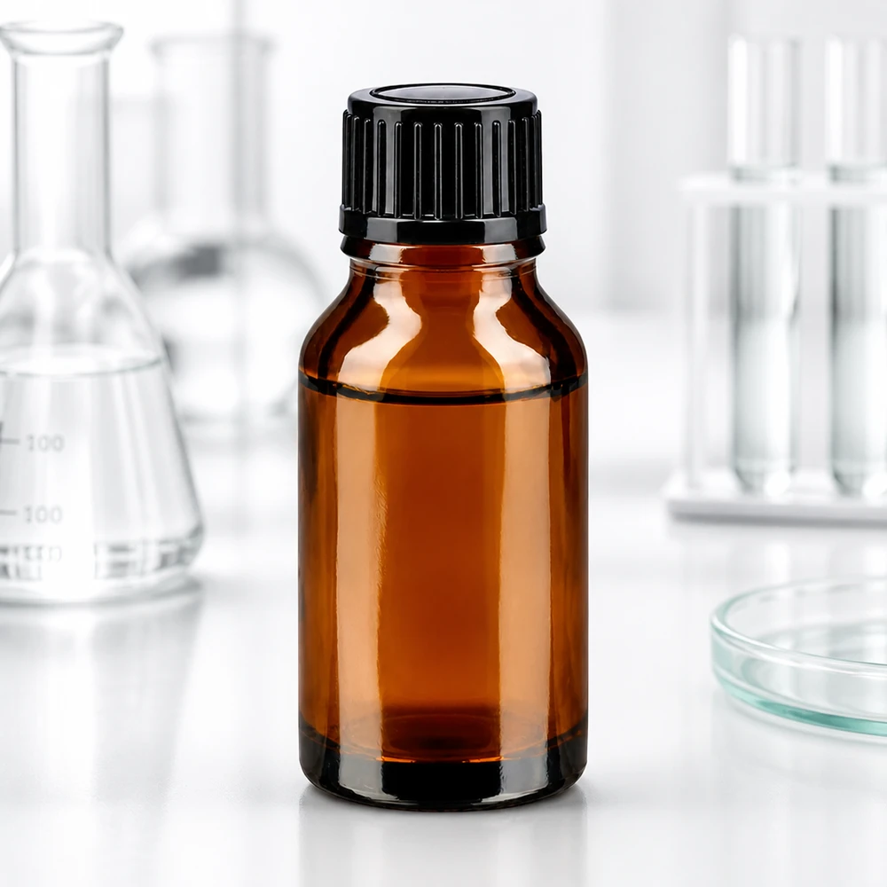 Kompakte Medizinflasche 15ml aus UV-schützendem Braunglas mit schwarzem Originalitätsverschluss