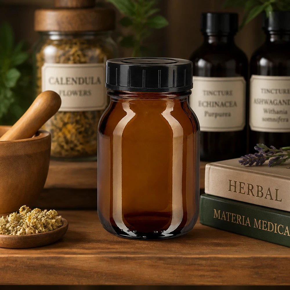 Flacone in vetro ambrato di alta qualità da 75 ml con tappo a vite, per la conservazione professionale delle tinture.