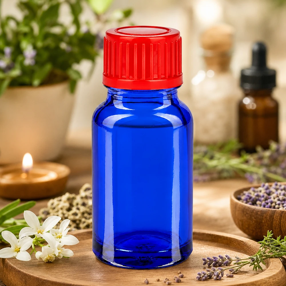 10ml Flasche 11mm Schraubverschluss rot Standard BlueLine UT18/10 Robuste 10ml Flasche aus dickem Glas mit rotem Sicherheitsverschluss für Langzeitlagerung