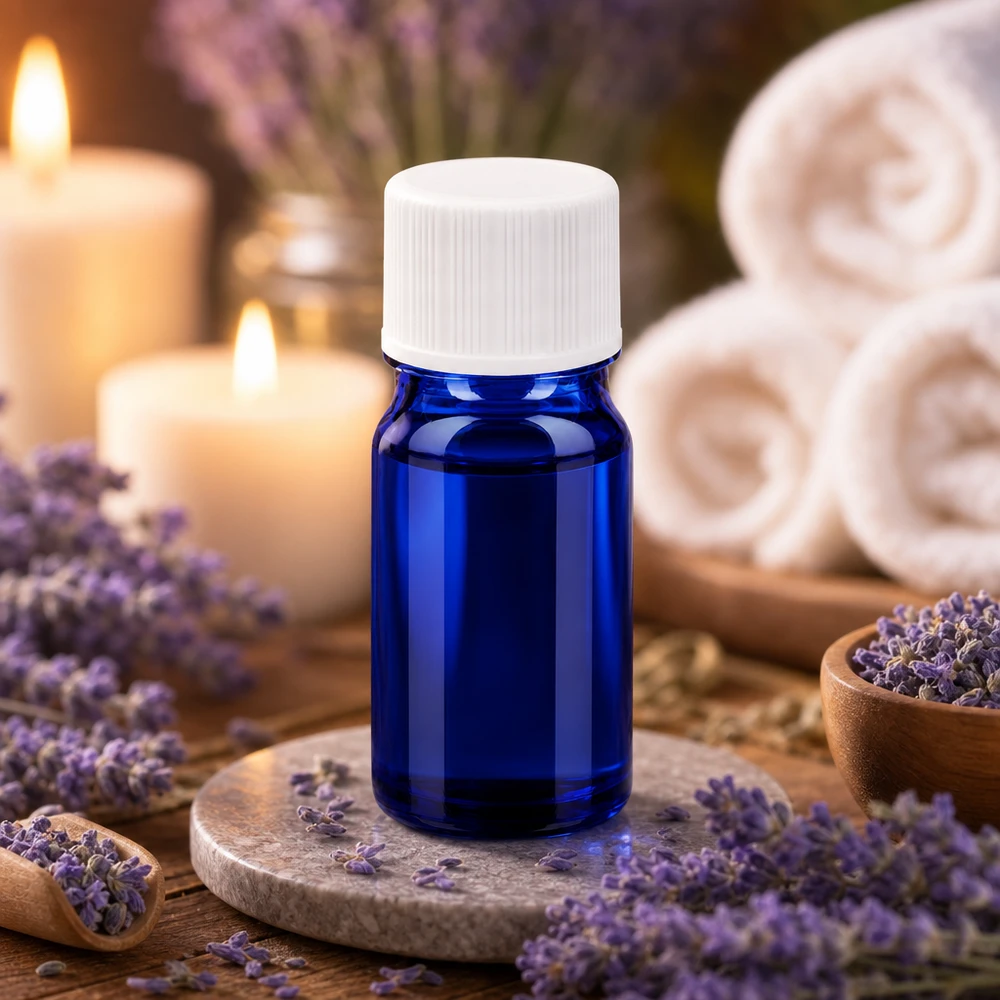 Flacone blu da 5 ml con filettatura precisa da 11 mm e tappo standard bianco a prova di perdite.