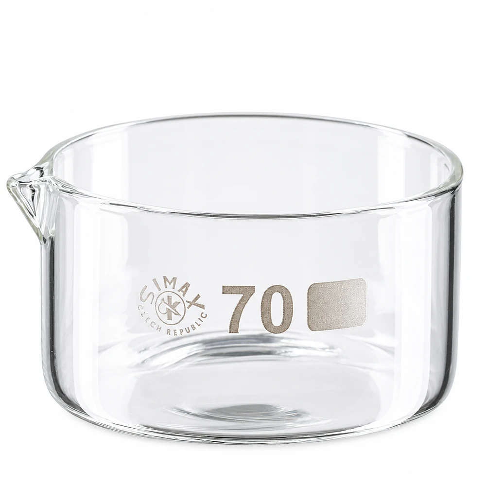 100ml Kristallisierschale mit Ausguss Borosilikat ø70mm Borosilikatglas Kristallisierschale ø70mm hitzebeständig transparent mit Ausguss 100ml