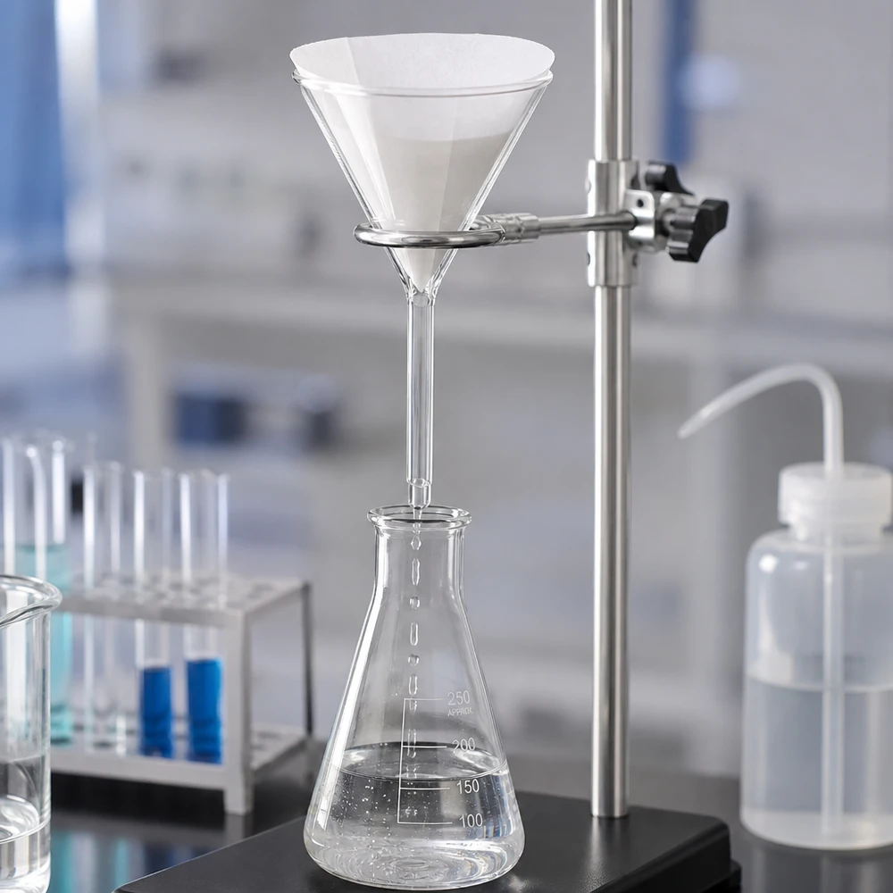 Imbuto a stelo corto da 100 mm in robusto vetro sodico-calcico per analisi chimiche ed esperimenti di laboratorio