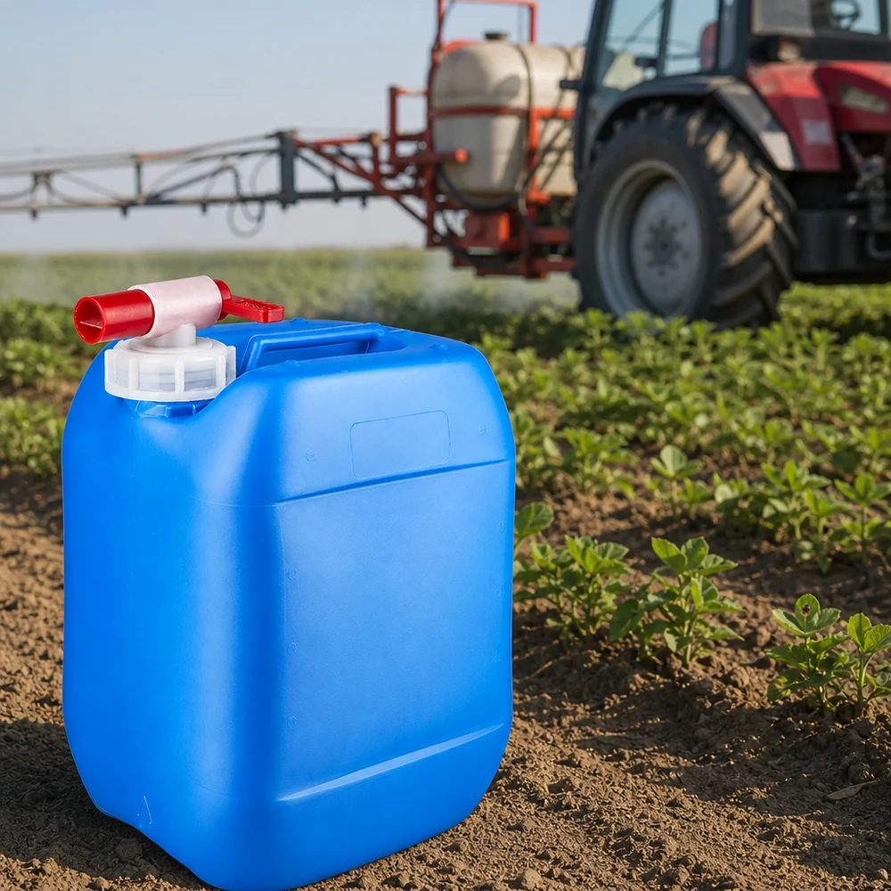 Tragbarer 10 Liter Kanister Blau mit Auslaufhahn zur sicheren Lagerung von Agrarchemikalien
