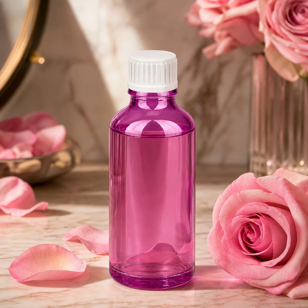 Flacone contagocce da 50 ml 0,9 mm bianco standard PurpleLine. UT18/50 Flacone di plastica da 50 ml in viola con tappo contagocce bianco per prodotti di bellezza