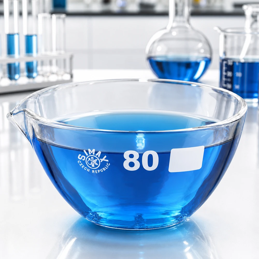 Capsule d’évaporation 90 ml en verre borosilicate, avec bec verseur Bol d'évaporation résistant aux produits chimiques de 90 ml avec bec verseur, parfait pour la synthèse et le retraitement