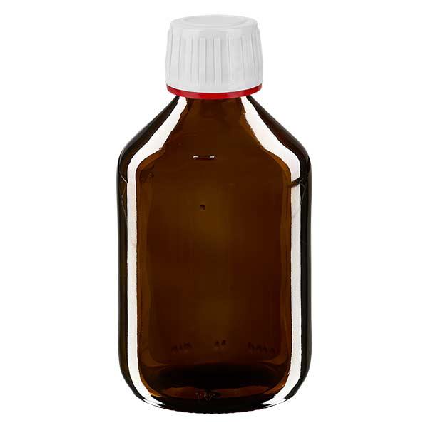 Bottiglia per medicinali da 300ml marrone, tappo bianco antimanomissione Bottiglia per medicinali da 300ml marrone, tappo bianco antimanomissione